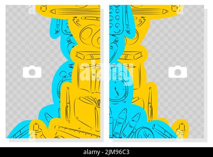 Modèle de bannière de formation Blue et Orange. Art linéaire, éléments éducatifs. Bannière de l'offre spéciale de saison scolaire. Illustration vectorielle. Dis. Étudiant Illustration de Vecteur