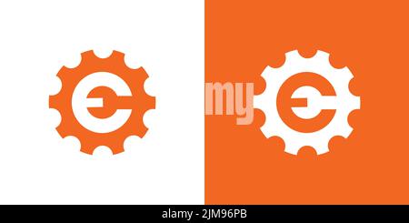 Design unique et moderne du logo mécanique de la lettre E Gear Illustration de Vecteur