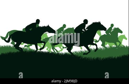 Compétition jockey. Les chevaux sont rapides. Silhouette de l'image. Sports et animaux de compagnie. Isolé sur fond blanc. Vecteur Illustration de Vecteur