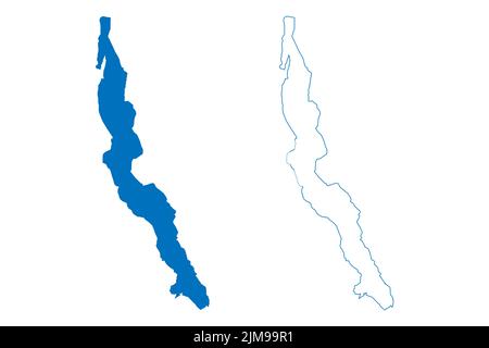 Illustration vectorielle de la carte du lac Tanganyika (Tanzanie, Afrique, Grands Lacs africains), schéma de scribble Illustration de Vecteur