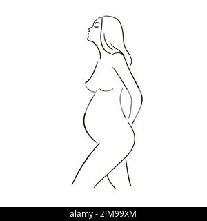 Silhouette linéaire d'une femme enceinte. Ligne continue. Illustration vectorielle de stock isolée sur fond blanc. Illustration de Vecteur