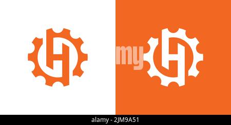 Conception robuste et moderne du logo mécanique de la lettre H Gear Illustration de Vecteur