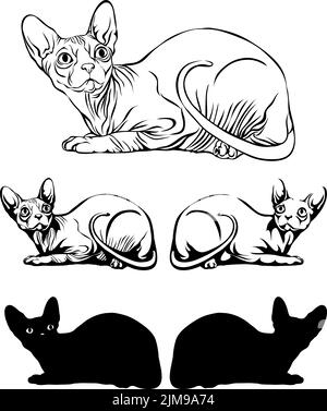 image d'un chat, image d'un chat sphinx couché, illustration, ensemble, blanc, noir, isolé, simple, icône, art, symbole, graphique, dessin Illustration de Vecteur