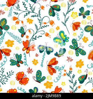 Joli motif sans coutures papillons et fleurs. Illustration vectorielle. Fond de répétition floral d'été pour tissus ou fonds d'écran. Illustration de Vecteur
