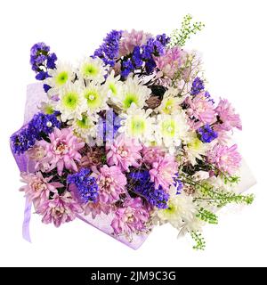 Bouquet de gerbera, œillets et autres fleurs en bleu. Banque D'Images