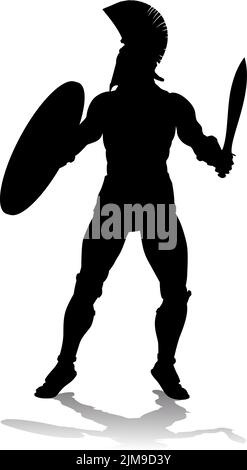 Une silhouette de guerrier hoplite grec antique de Spartan ou de cheval de Troie. Pourrait aussi être un gladiateur romain. Illustration de Vecteur