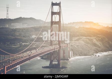 San Francisco Golden Gate Bridge Film Retro Style Banque D'Images