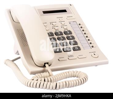 Téléphone numérique de bureau gris lumière set isolated on white Banque D'Images