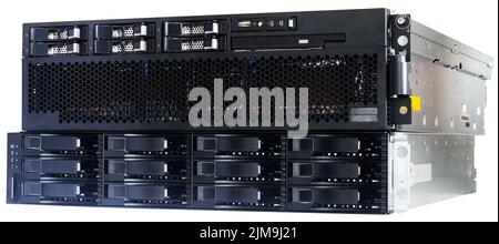 Serveur lame et système de stockage de données isolés sur le blanc Banque D'Images