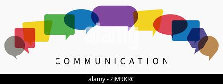Illustration vectorielle d'un concept de communication. Le mot communication avec des bulles de dialogue colorées Illustration de Vecteur