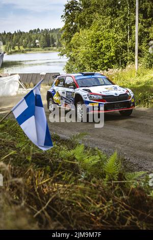 Jyvaskyla, Finlande - 05/08/2022, 27 PAJARI Sami (fin), MALKONEN Enni (fin), Skoda Fabia Evo, action lors du rallye Finlande 2022, 8th tour du championnat mondial de voitures de rallye 2022 de la CMR, de 4 août au 7, 2022 à Jyvaskyla, Finlande - photo : Nikkis/DPPI/LiveMedia Banque D'Images