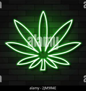 Icône de feuille de cannabis au néon isolée sur fond noir. Symbole de chanvre ou de marijuana pour logo, bannière, web design. Vector 10 EPS Illustration de Vecteur