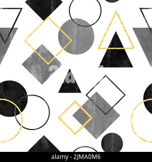 Motif tendance abstrait sans couture avec triangles, cercles et carrés. Arrière-plan géométrique. Illustration de Vecteur