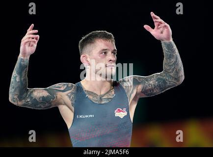 George Ramm, en Angleterre, lors du match de football Freestyle Wrestling 65kg à la Coventry Arena le huitième jour des Jeux du Commonwealth 2022. Date de la photo: Vendredi 5 août 2022. Banque D'Images