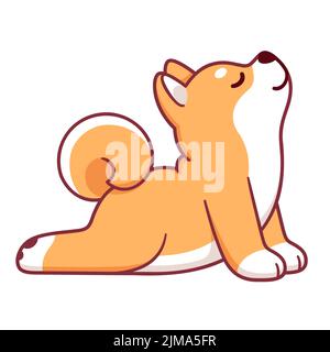 Adorable chien de dessin animé faisant du yoga. Adorable Shiba Inu dans la posture du chien face à la hausse (Urdhva Mukha Shvanasana). Illustration amusante de clip d'art vectoriel. Illustration de Vecteur