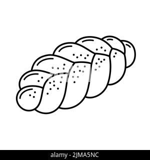 Challah, pain tressé traditionnel. Icône de ligne noire et while. Illustration de clip art vectoriel de dessin animé. Illustration de Vecteur