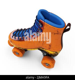Rendu coloré de Old Retro Rollerskate 3D sur fond blanc. Banque D'Images
