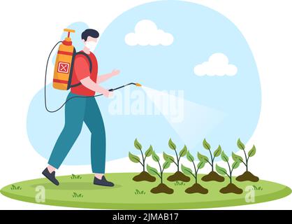 Service de lutte antiparasitaire avec exterminateur d'insectes, de pulvérisations et d'hygiène de la maison désinfection du crachoir à plat Illustration de fond Illustration de Vecteur