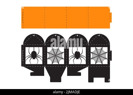 Boîte à friandises Joyeux Halloween. Coffret cadeau de faveur pour bonbons, bonbons, petits cadeaux, boulangerie. Modèle de découpe d'emballage simple pour découpe au laser, grand de Illustration de Vecteur