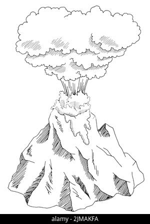 Volcan isolé éruption montagne graphique noir blanc esquisse paysage illustration vecteur Illustration de Vecteur