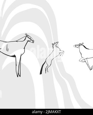 Dessin à la main abstrait vecteur graphique clipart illustration boho pays chevaux composition.Wild Western design.Bohemian Wild West art contemporain.Cowboy Illustration de Vecteur