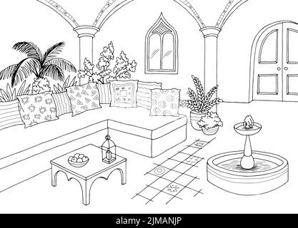 Motif de cour arabe noir blanc dessin intérieur vecteur d'illustration Illustration de Vecteur