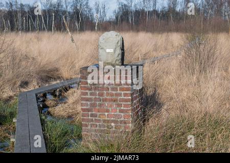 La pierre limite dans la réserve naturelle le Wooldse veen à Winterswijk aux pays-Bas Banque D'Images