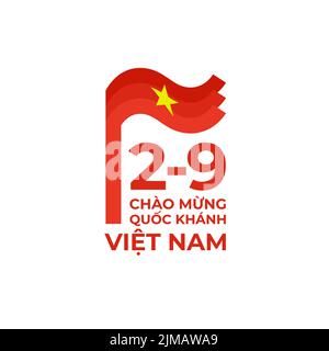 2 septembre, jour de l'indépendance du vietnam. Modèle vectoriel avec drapeau vietnamien ondulé dans un style simple et concis, icône. Fête nationale. Carte de vœux Illustration de Vecteur