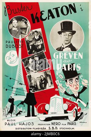 Buster Keaton - Greven av Paris - les champs des champs Elysées (Paramount, 1934). Poster de film suédois - œuvres d'art Eric Rohman Banque D'Images