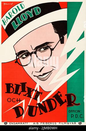 Blixt och dunder - Why Worry, Harold Lloyd (AB Fribergs Filmbyrå, 1923). Affiche suédoise du film - Eric Rohman Artwork Banque D'Images