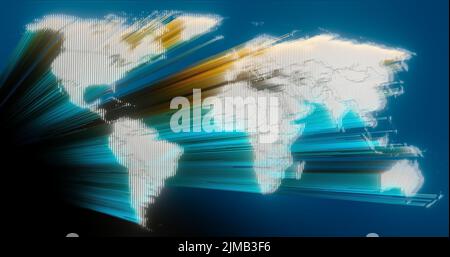 3D pixels de zoom arrière sur la carte du monde. Design coloré, numérique et futuriste. Pour la présentation, la vidéo, les actualités, les économiseurs d'écran, les affiches, etc Banque D'Images