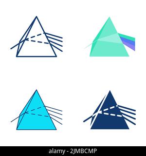 Dispersion de la lumière dans l'icône de prisme définie dans le style plat et ligne. Symbole de la loi de la physique. Illustration vectorielle. Illustration de Vecteur