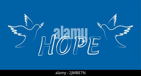 la typographie de l'espoir blanc paix colombe fond bleu Illustration de Vecteur