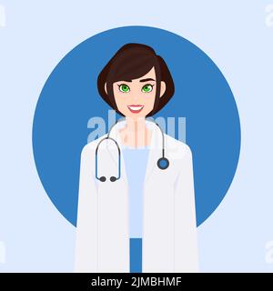 Femme plat personnage médecin travailleur, médecins de santé. Illustration vectorielle personnes personnage de profil d'avatar de dessin animé. Femme à moitié corps avec stethoscop Illustration de Vecteur