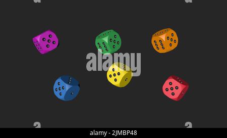 Rainbow Color Dice, 3D Illustration sur gris Banque D'Images