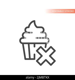 Icône de vecteur de la gamme de produits alimentaires non malsains et non indésirables. Cupcake et croix, heathy mangeant symbole souligné. Illustration de Vecteur