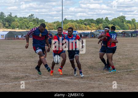 Rugby Sevens au Bula Festival à Aldershot, Hampshire, Angleterre, Royaume-Uni, 5th août 2022. Une célébration de la culture fidjienne, en particulier dans l'armée britannique. Banque D'Images