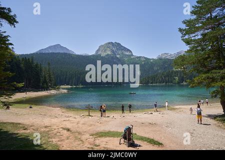 Les gens près du lac noir dans les montagnes du parc national de Durmitor Banque D'Images