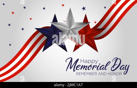 Affiche du jour du souvenir avec étoiles bleues, grises, rouges et ruban rouge et blanc Illustration de Vecteur