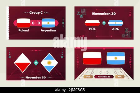 Pologne vs Argentine, football 2022, Groupe C. compétition mondiale de football match contre équipes intro sport fond, championnat de compétition Illustration de Vecteur