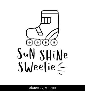 Illustration vectorielle de style silhouette créative de la lame de rouleau et du texte Sun Shine Sweetie sur fond blanc Illustration de Vecteur