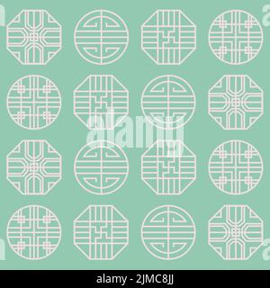 Collection asiatique de motifs traditionnels coréens. Collection coréenne Traditional Pattern Outline. Icône de ligne mince scénario Illustrator. Cercle, hexagone Illustration de Vecteur