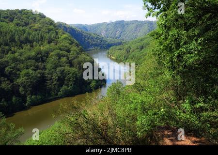 Mettlach - boucle de Saar (Saarschleife), vue depuis le sentier vers la vallée de Saar, en Allemagne Banque D'Images