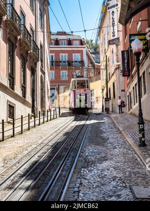 Tram, Elevador da Gloria, quartier de Chiado, Lisbonne, Portugal Banque D'Images