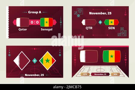 Qatar vs Sénégal, football 2022, Groupe A. Championnat du monde de football match contre les équipes intro sport fond, compétition de championnat Illustration de Vecteur