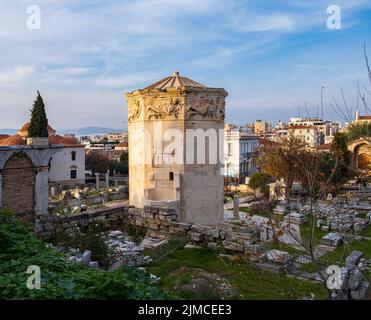 Vestiges de l'Agora romaine et la Tour des vents à Athènes, Grèce Banque D'Images