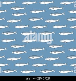 Poissons blancs sur fond bleu motif sans couture. Illustration de Vecteur