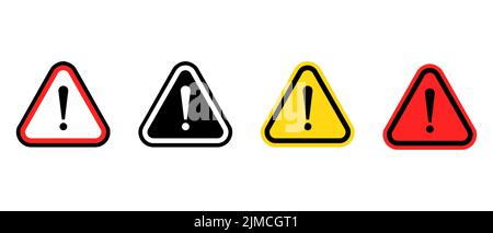 Icônes d'alerte d'avertissement et de vecteur d'avertissement définies, point d'exclamation, signes d'avertissement Illustration de Vecteur