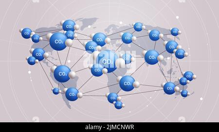 CO2 réseau de molécules de gaz toxiques de dioxyde de carbone sur le concept de réduction des émissions de la carte mondiale Illustration de Vecteur