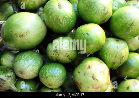 Melons au marché Mani Sithu. Nyaung-U, Myanmar Banque D'Images